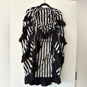 Black and White Striped Ruffle Skirt